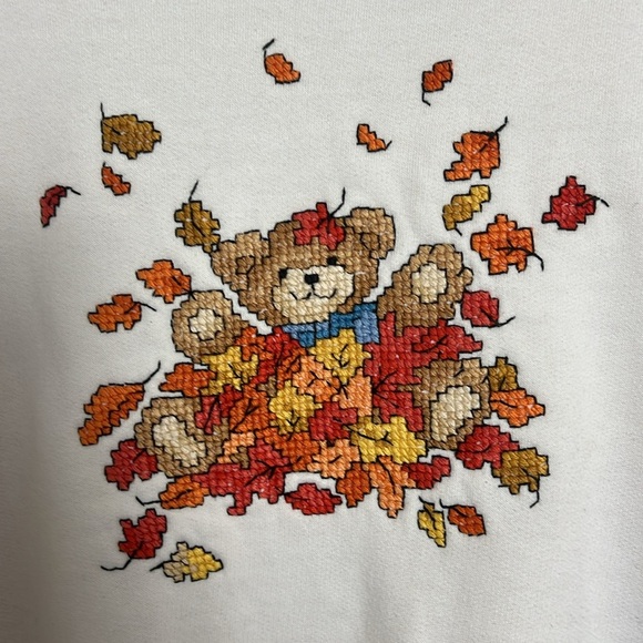 Hunt Club Fall Novelty Embroidered‎ Leaves Bear Crewneck Sweatshirt Size Medium - Picture 3 of 12